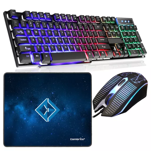 Rainbow LED Gaming Keyboard And Mouse Set USB Wire For PC Laptop PS4 Xbox One UK