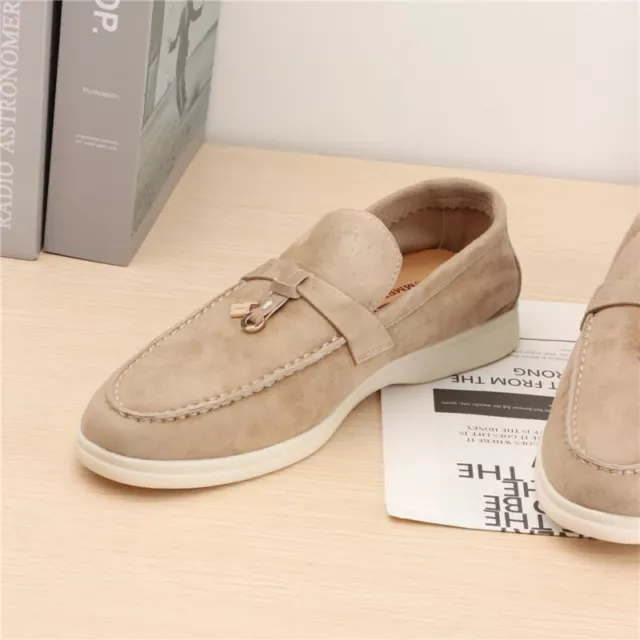 Suede Leather Women loafers Men Shoes Metal Lock Slip-on Causal Moccasin Shoes 2