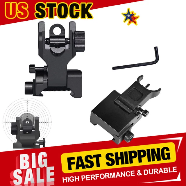 Front&Rear Sights Tactical Polymer Foldable Optics Iron Sights Flip up Picatinny