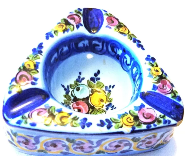 Vintage 4" Colorful Handpainted Floral Ashtray Signed Portugal
