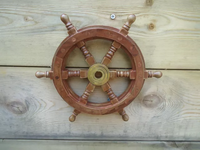 Ships wheel 315 mm across Made from wood & brass- Marine maritime Nautical Beach