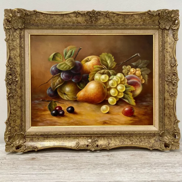 J F Smith (of Royal Worcester) Still Life Fruit Oil Painting signed Gilt frame