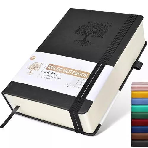 Lined Journal Notebook -365 Pages Thick Journals for Writing Ruled A5 Black
