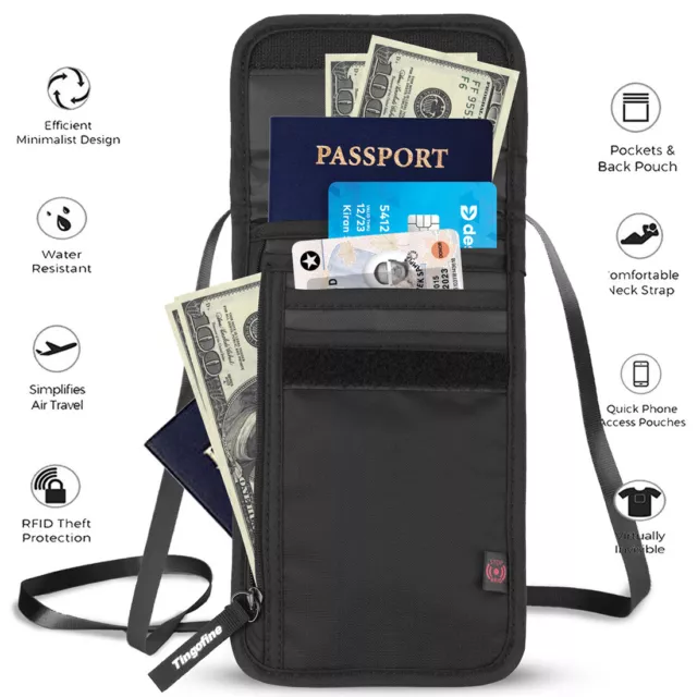 Travel Fashion Pouch RFID Blocking Purse Neck Wallet Cards Money Passport Holder