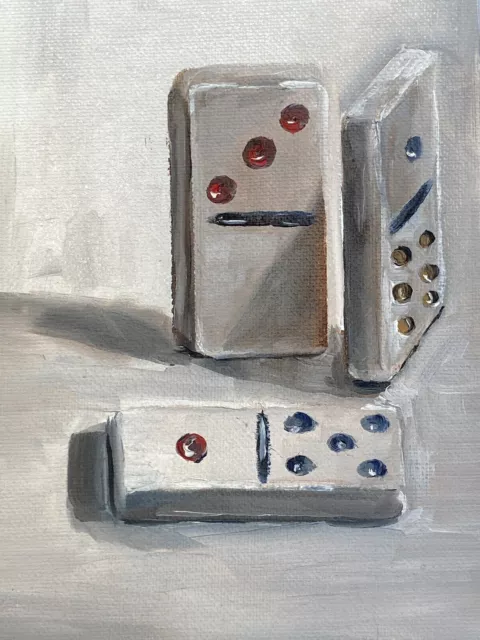 Dominoes Original Still Life Oil Painting Wall Art Home Decor