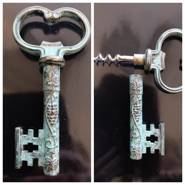 Tire-bouchon Et Décapsuleur Ancien En Bronze, Clé De Cave, 15 Cm, 180 Gr, Objet De Cave à Vin Vintage
