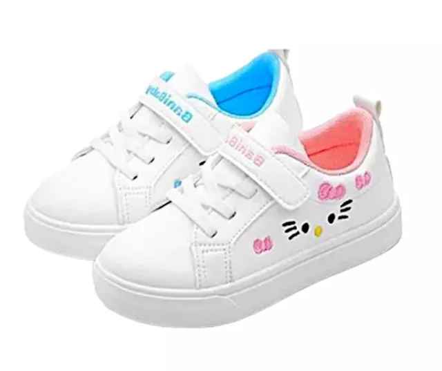 Kids Girl's Sneakers Hello Kitty PU Leather Breathable White Classic Sport Shoes