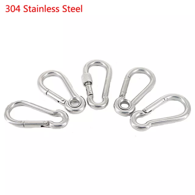 Stainless Steel Carabiner Clip Snap Hook Spring Loaded Carabina Carbine 40-180mm