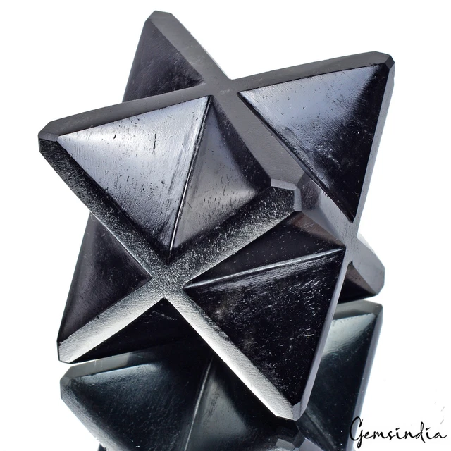 Natural Black Obisidian 8 Point Merkaba Star Crystal Healing Mineral Gemstone~2"