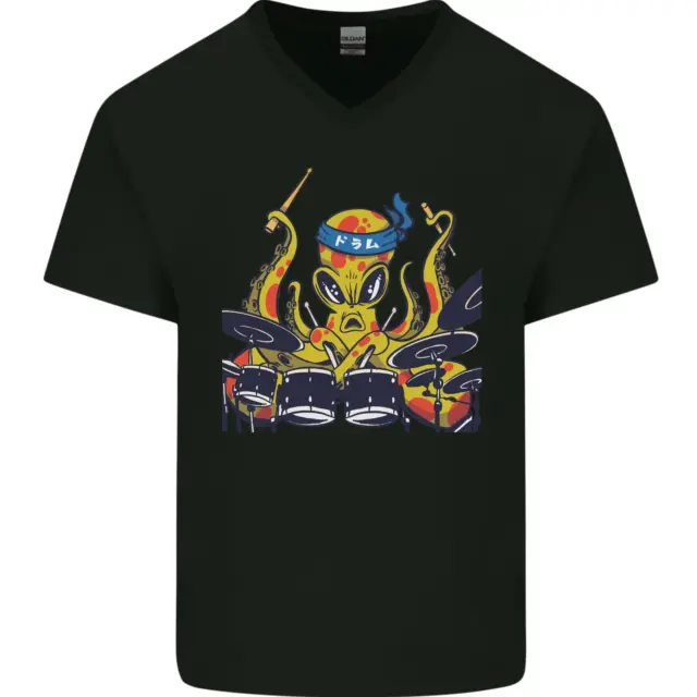 Octopus Drummer Drumming Drum Funny Mens V-Neck Cotton T-Shirt