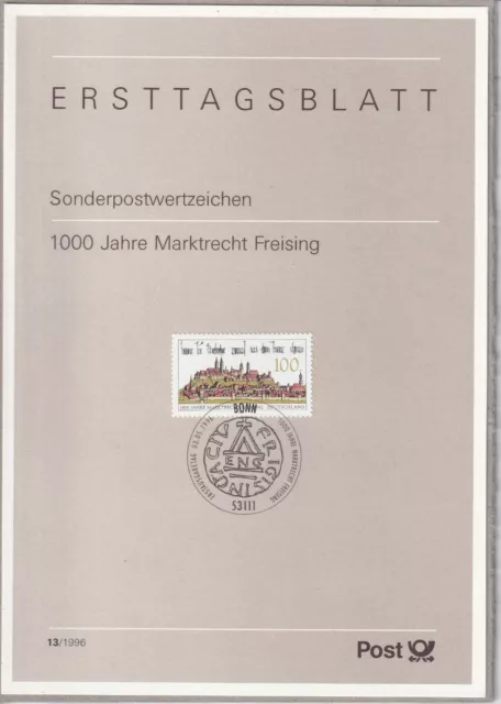 Ersttagsblatt ETB 13/1996 - "1000 Jahre Marktrecht Freising" - Stempel Bonn