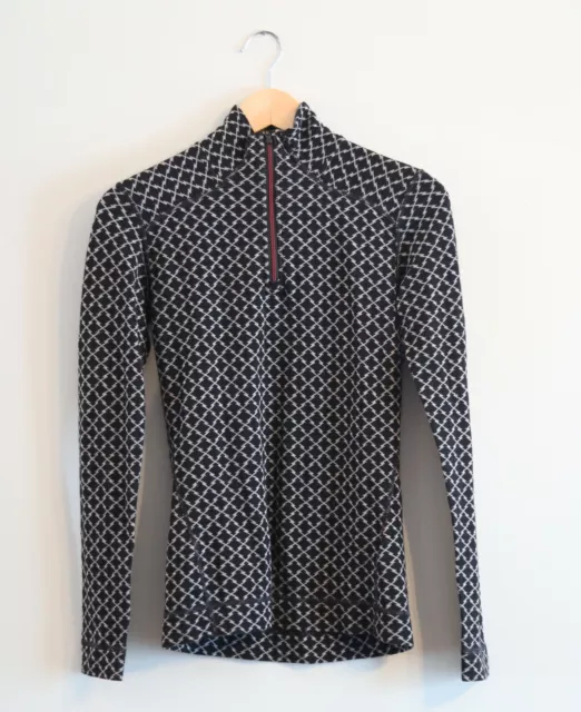 SMARTWOOL Womens Classic Thermal Merino Base Layer 1/4 Zip BLack Print Medium M