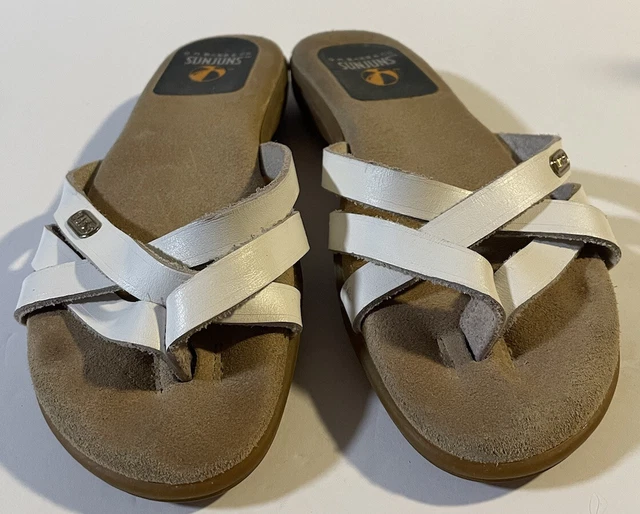 SUNJUNS G. H. BASS CO. Sharon White Thong Strap Slide FlipFlop Sandals Wms 6M US