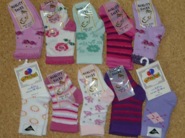 10 PAIRS ASSTD BABY GIRLS SOCKS.SHOE SIZE 0-2.5   6-12 months