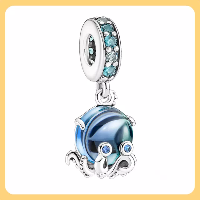 Nwt Blauer Ozean Oktopus Baumeln Original S925 Frauen Armband Halskette Charme