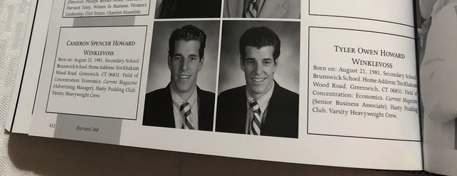 2004 Harvard University Yearbook Tyler Cameron Winklevoss Gemini Crypto
