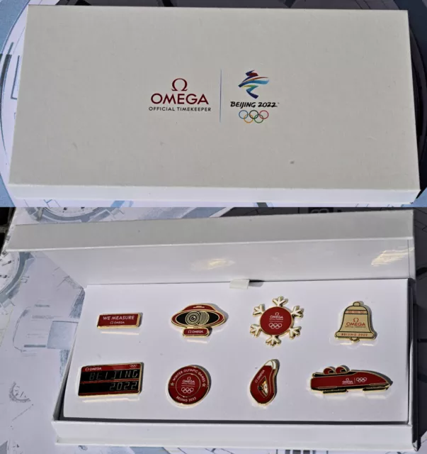 Box Set 8 Head Pins New Olimpiadi Beijin China 2022 OMEGA Official Timekeeper