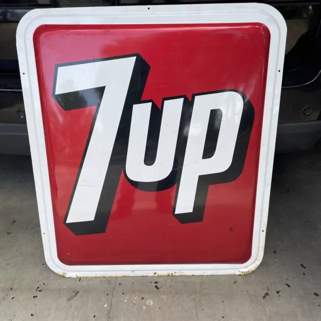 Vintage 1973 7-UP 36" x 31" Metal Soda Cola Sign Advertising