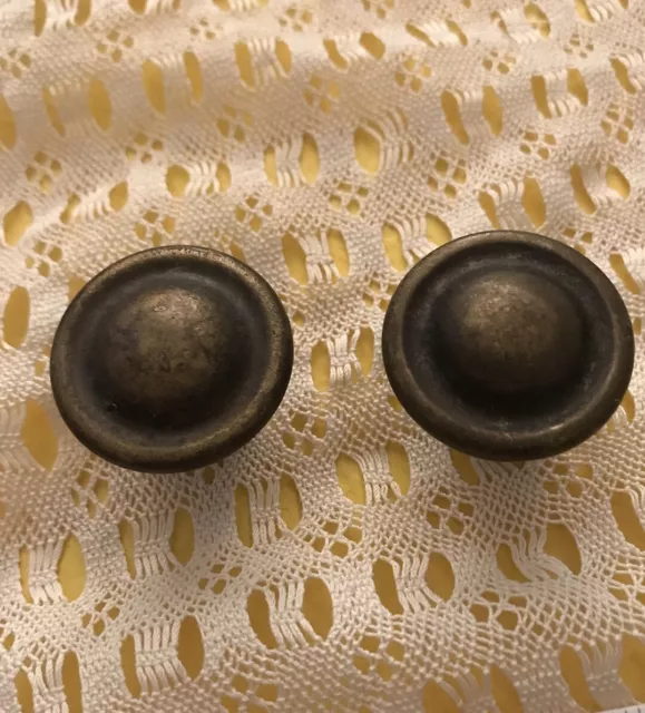 Antique Brass French Drawer Pull Round Knob Arts And Crafts Pair  1¼”