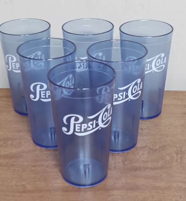 6 Vtg Retro 16oz PEPSI cups Tumblers Restaurant Lt Blue Plastic Carlisle Stack