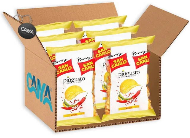 6X San Carlo Più Gusto Vivace Patatine a Paprika Maxi Busta da 200g +Portachiavi