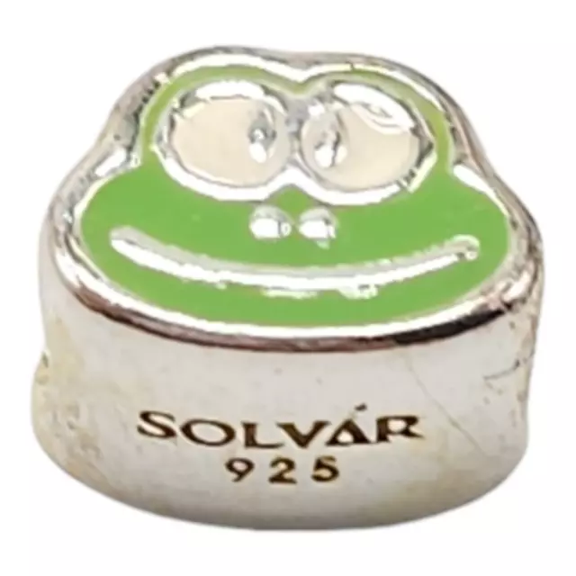 Solvar Sterling Silver Green Enamel Frog Head Slide Charm Kids New Old Stock