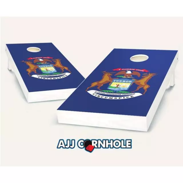 AJJCornhole 107-MichiganFlag Michigan Flag Theme Cornhole Set with Bags - 8 x...