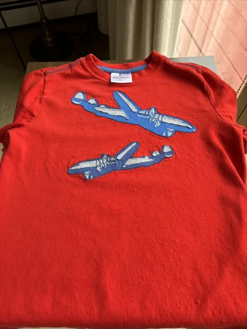 Hanna Andersson Boys Short Sleeve Shirt, Red, 2 Planes on front, VGUC ~Size 120