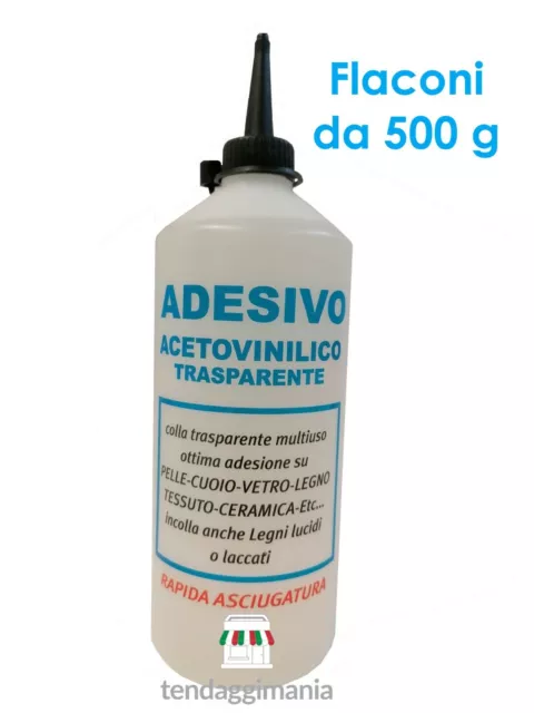 Colla per Tessuti Legno Cuoio Gomma Super Forte Trasparente Acetovinilica 500 Ml