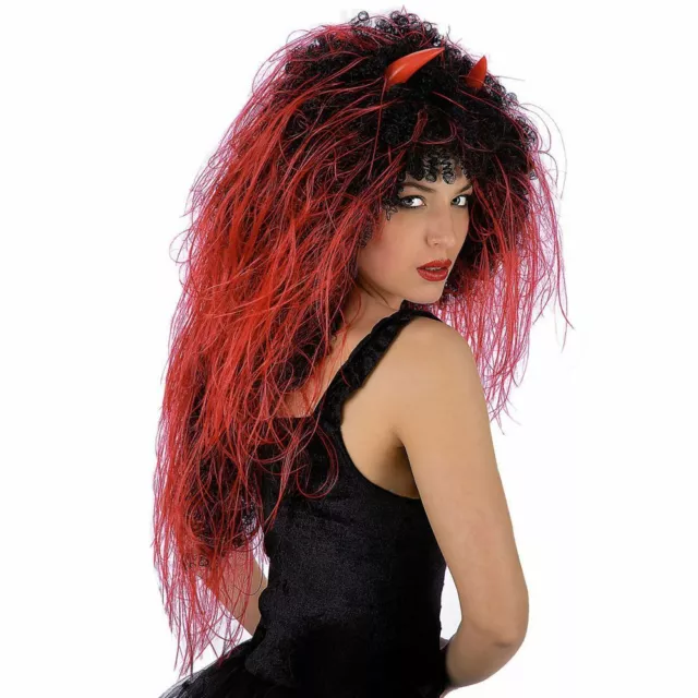 02660-1 Parrucca Diavolona Con Corna Carnevale Halloween Travestimento