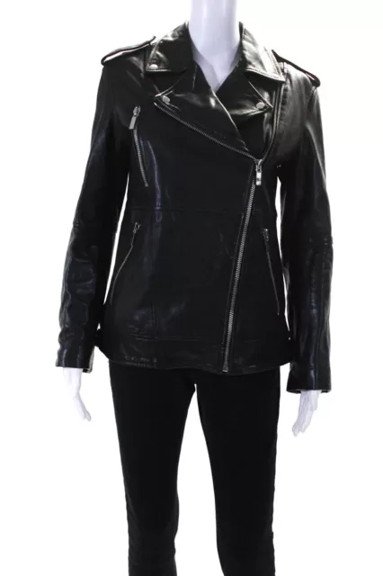 Elizabeth and James Womens Asymmetrical Leather Moto Jacket Black Size XS