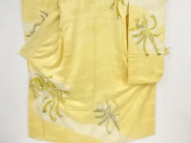 45277# Japanese Kimono / Antique Furisode / Embrodery / Phoenix
