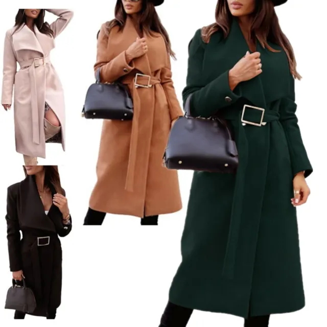 Womens Eegant Trench Coat Long Jackets Overcoat Ladies Office Work Outerwear