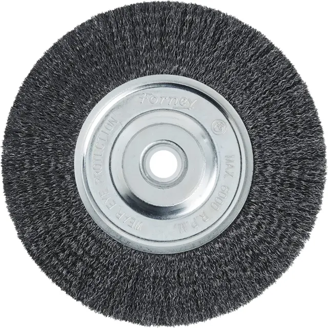 Forney 72747 Wire Bench Wheel Brush, Fine Crimped with 1/2-Inch and 5/8-Inch Arb