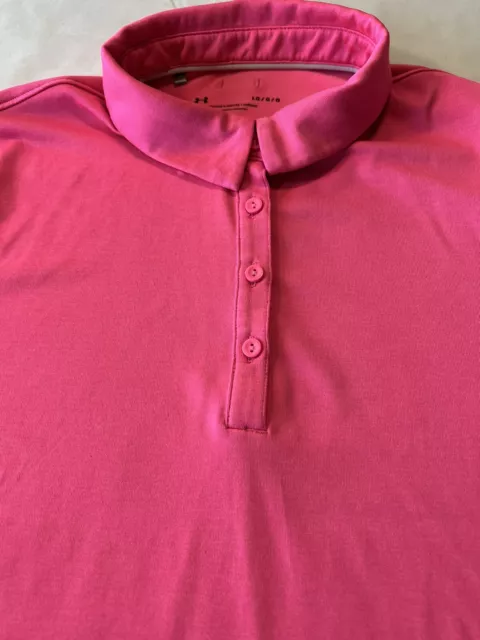 Under Armour Womens Short Sleeve Golf Polo Shirt Size Large Pink Athletic Logo