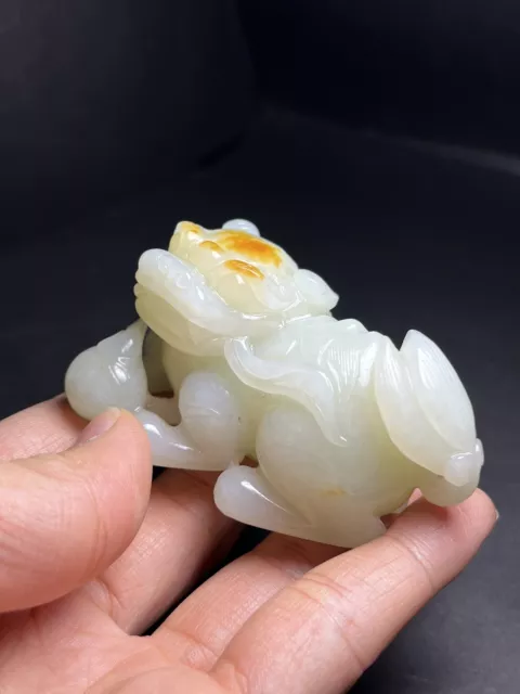Chinese Exquisite Handmade Lion carving Hetian Jade Statue