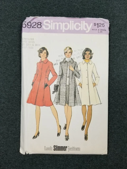 Simplicity Pattern #5928 ~ 70's Princess Coat ~ Misses 22 1/2 & 24 1/2 ~ FF/UC