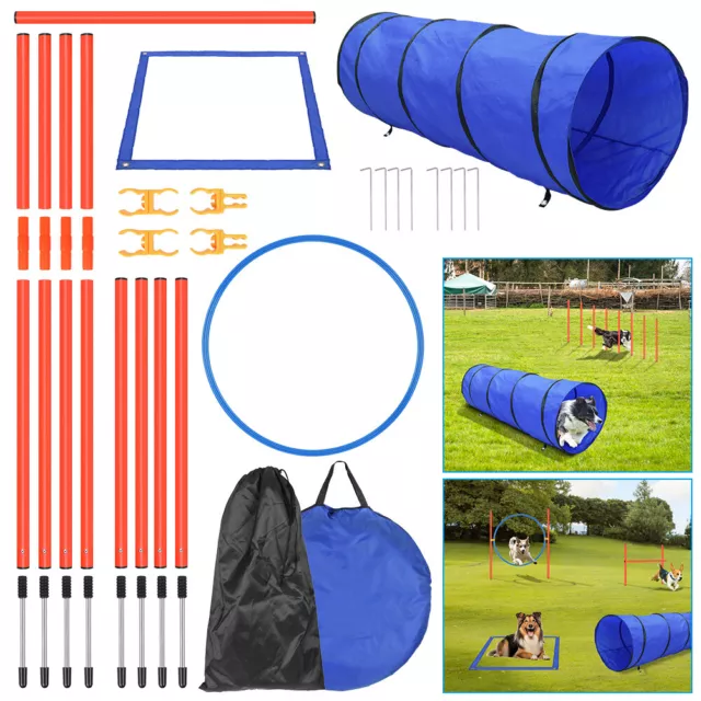 Einsteiger Dog Agility Slalom-Set Hundetraining Hürde Sprung Ring Tunnel Tasche