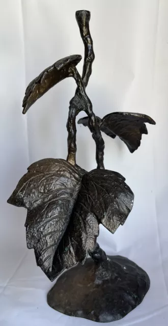 Black Brutalist Metal Tree Art Sculpture Leaf Realistic Decorative Figurine Vtg