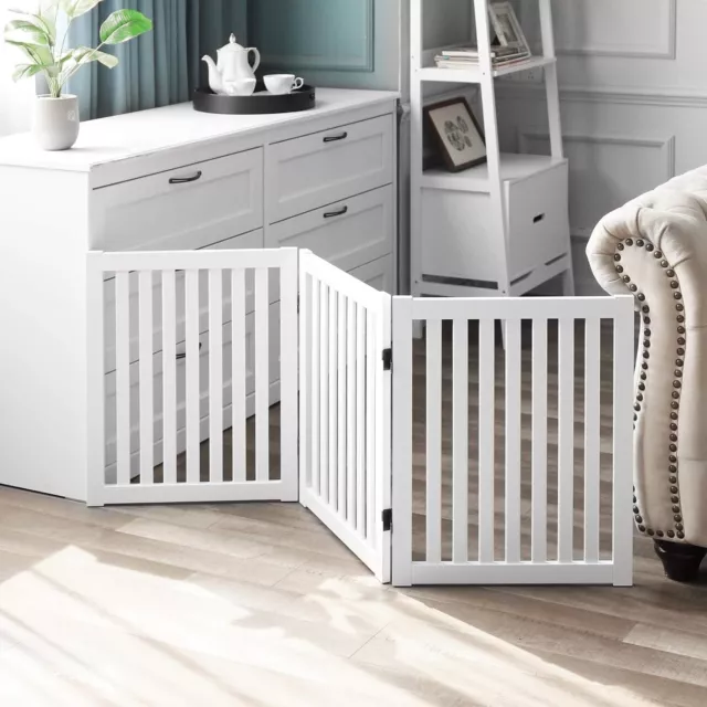 3 Panels Folding Pet Gate Freestanding Wooden Dog Fence Safety Barrier Divider