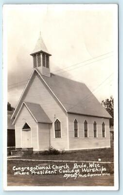 RPPC  BRULE, Wisconsin WI ~ CONGREGATIONAL CHURCH of President Coolidge Postcard