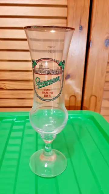 Staropramen Prager Bier Bierglas mit Stiel Aufdruck 0,3l Sammler