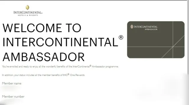 Intercontinental Ambassador Status  Upgrade gültig bis Ende 2025