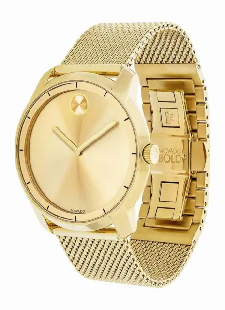 Movado Bold Gold Dial Gold-tone Mesh Dress Stainless Steel Men's Watch 3600373
