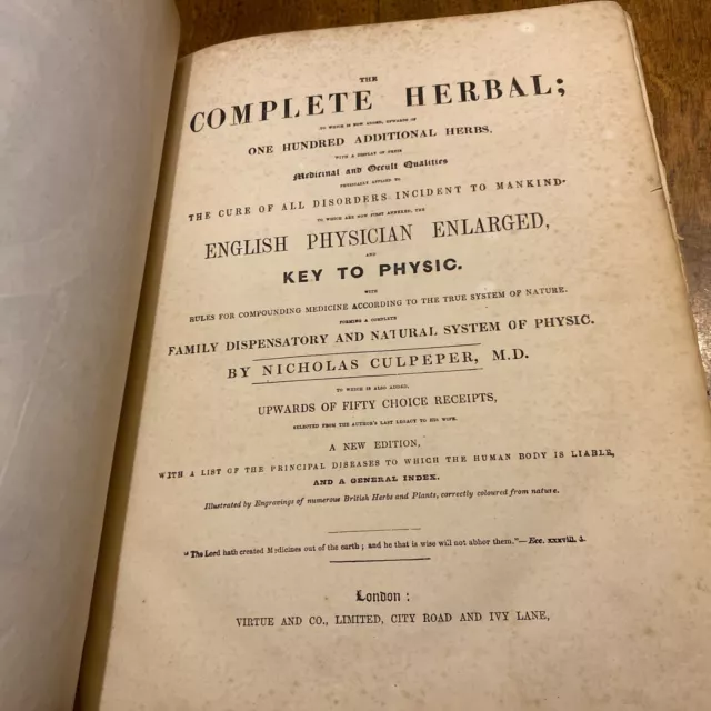 Original 1850’s Culpeper's Complete Herbal & English Physician- Good Loose Cover