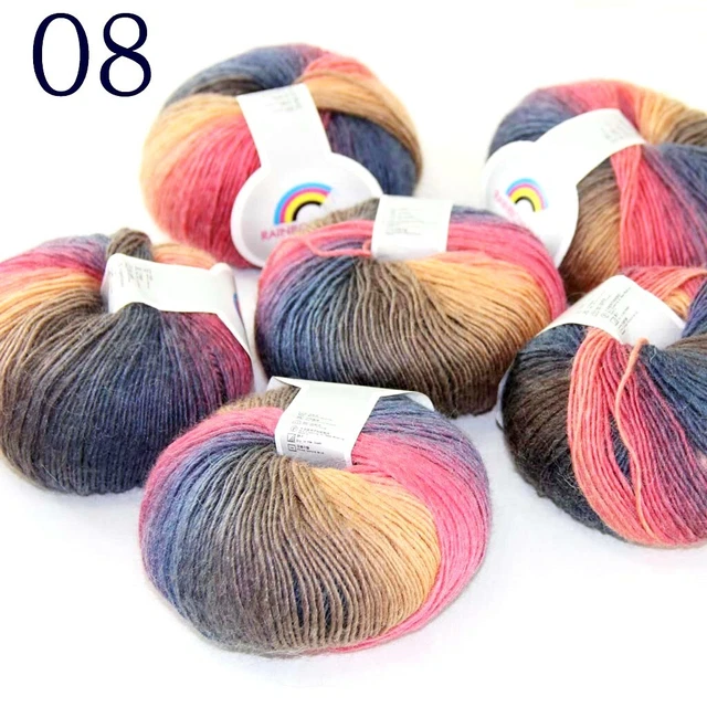 Sale 6ballsX50gr Colorful Rainbow Rug Shawl Cashmere Wool Hand Crochet Yarn 08