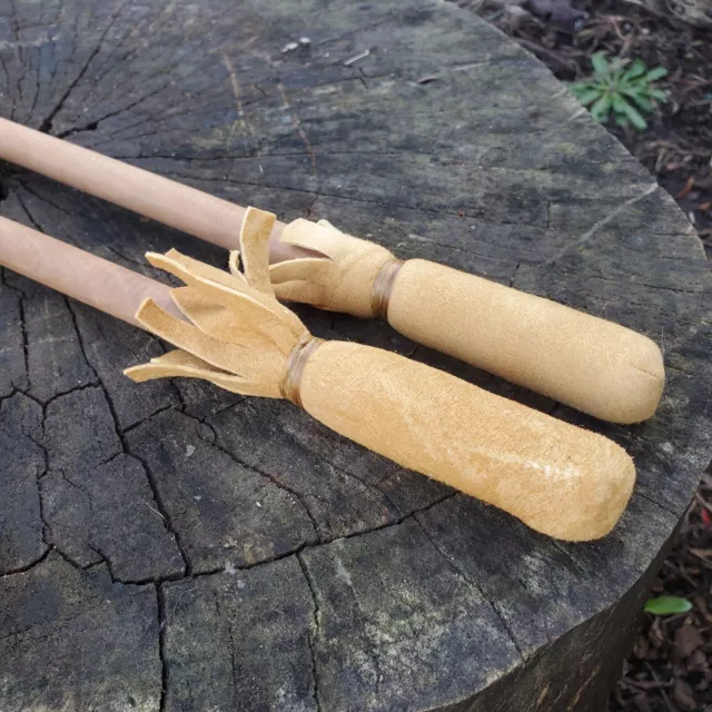 Native American Drum Beater, Smoked brain-tanned buckskin on cherry wood stick 3