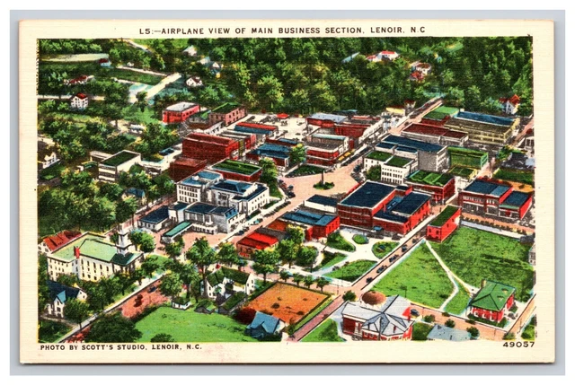 Airplane View Of Main Business Section, Lenoir North Carolina NC Postcard