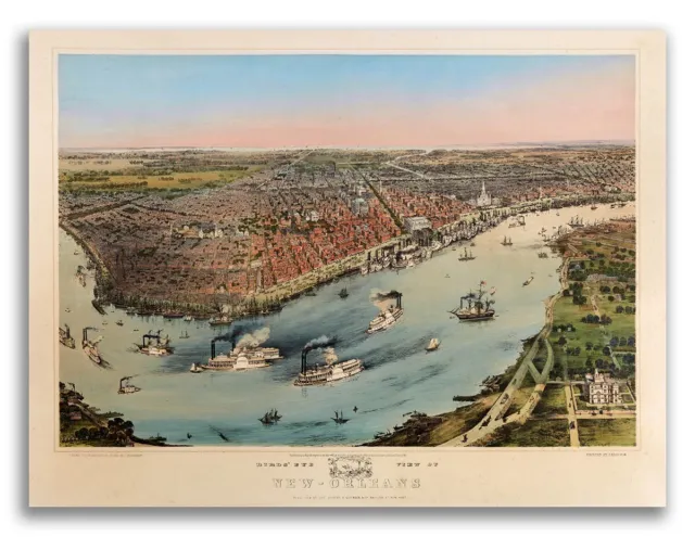 New Orleans Louisiana 1851 Historic Panoramic Town Map - 24x32