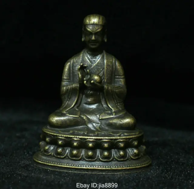 6.5 cm China Chinese Tibet Buddhism Temple Brass Copper Seat Lotus Buddha Statue